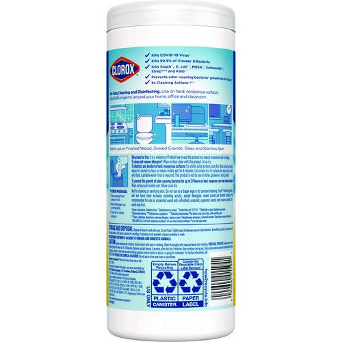 Image of Clorox® 01594 Disinfecting Wipes, Bleach Free Cleaning Wipes, 1-Ply, 7 x 8, Crisp Lemon, White, 35/Canister, 12 Canisters/Carton