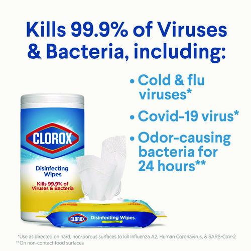 Image of Clorox® 01594 Disinfecting Wipes, Bleach Free Cleaning Wipes, 1-Ply, 7 x 8, Crisp Lemon, White, 35/Canister, 12 Canisters/Carton