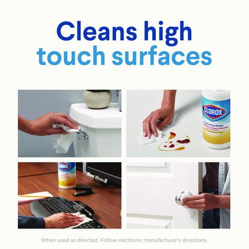 Image of Clorox® 01594 Disinfecting Wipes, Bleach Free Cleaning Wipes, 1-Ply, 7 x 8, Crisp Lemon, White, 35/Canister, 12 Canisters/Carton
