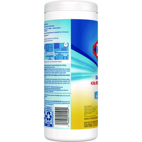 Image of Clorox® 01594 Disinfecting Wipes, Bleach Free Cleaning Wipes, 1-Ply, 7 x 8, Crisp Lemon, White, 35/Canister, 12 Canisters/Carton