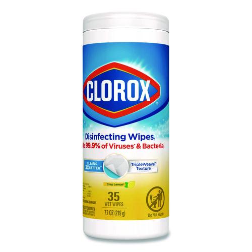 Image of Clorox® 01594 Disinfecting Wipes, Bleach Free Cleaning Wipes, 1-Ply, 7 x 8, Crisp Lemon, White, 35/Canister