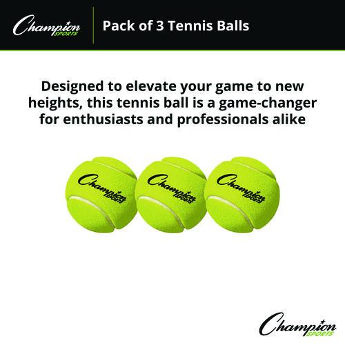 Image of Champion Sports Tennis Balls, 2.5" Diameter, Yellow, 3/pack