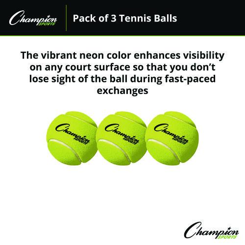 Image of Champion Sports Tennis Balls, 2.5" Diameter, Yellow, 3/pack