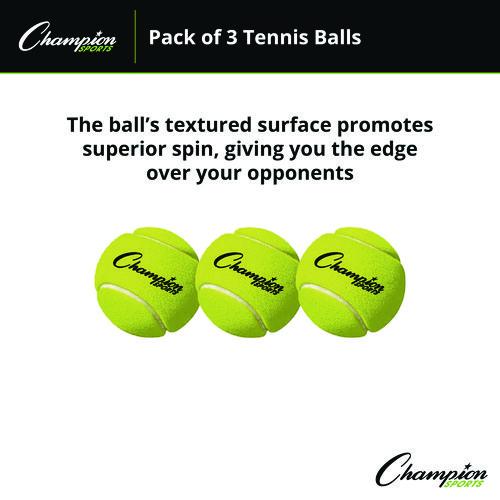 Image of Champion Sports Tennis Balls, 2.5" Diameter, Yellow, 3/pack
