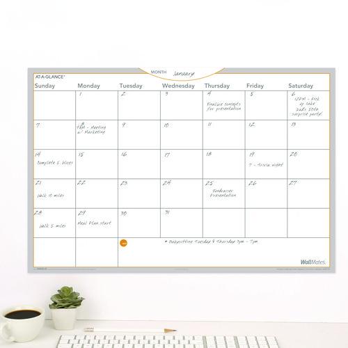 Image of AT-A-GLANCE® AW402028 Wallmates Self-Adhesive Dry Erase Monthly Planning Surfaces, 18 X 12, White/gray/orange Sheets, Undated