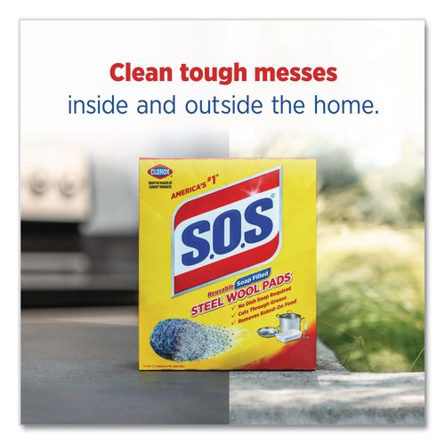 Image of S.O.S.® 98041 Steel Wool Soap Pads, Steel, 4/Box, 24 Boxes/Carton