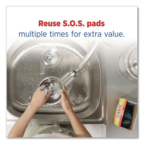 Image of S.O.S.® 98041 Steel Wool Soap Pads, Steel, 4/Box, 24 Boxes/Carton