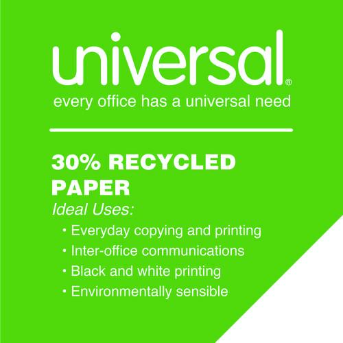 Image of UniversalÂ® 30% Recycled Copy Paper, 92 Bright, 20 lb Bond Weight, 8.5 x 11, White, 500 Sheets/Ream, 10 Reams/Carton