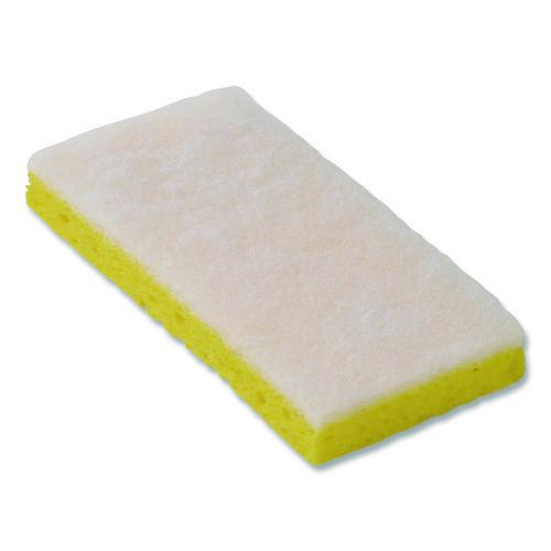 Image of Americo® 551026 Resort Cut Scrub Sponge, Light Duty, 6.25" x 3.18", White/Yellow, 40/Carton