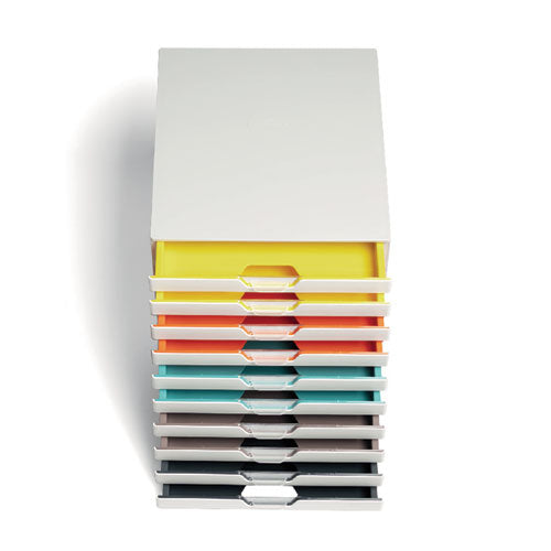 Image of Durable® 763027 VARICOLOR Stackable Plastic Drawer Box, 10 Drawers, Letter to Folio Size Files, 11.5 x 14 x 11, White