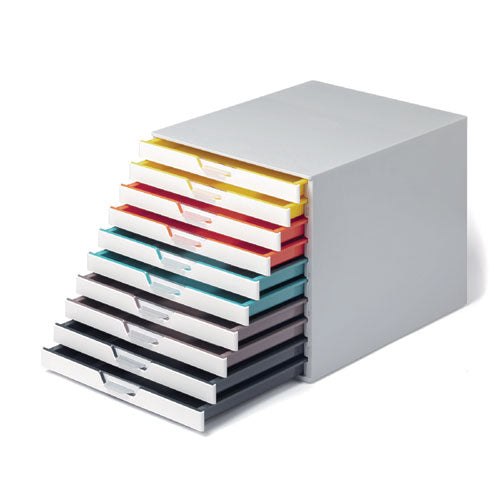 Image of Durable® 763027 VARICOLOR Stackable Plastic Drawer Box, 10 Drawers, Letter to Folio Size Files, 11.5 x 14 x 11, White