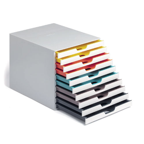 Image of Durable® 763027 VARICOLOR Stackable Plastic Drawer Box, 10 Drawers, Letter to Folio Size Files, 11.5 x 14 x 11, White