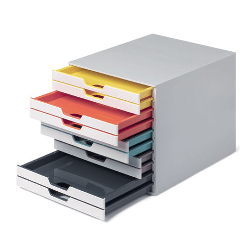 Image of Durable® 763027 VARICOLOR Stackable Plastic Drawer Box, 10 Drawers, Letter to Folio Size Files, 11.5 x 14 x 11, White