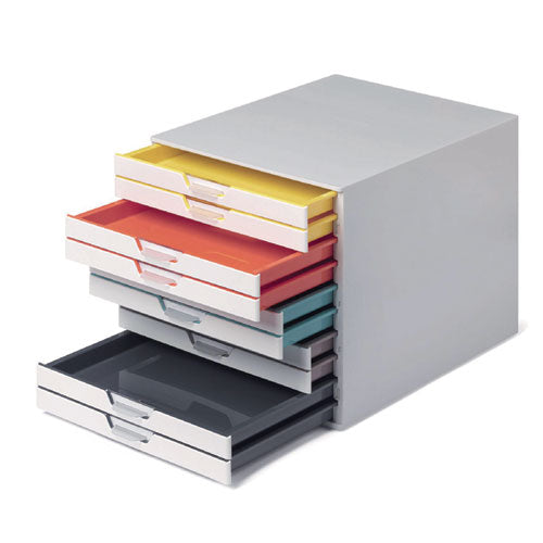 Image of Durable® 763027 VARICOLOR Stackable Plastic Drawer Box, 10 Drawers, Letter to Folio Size Files, 11.5 x 14 x 11, White