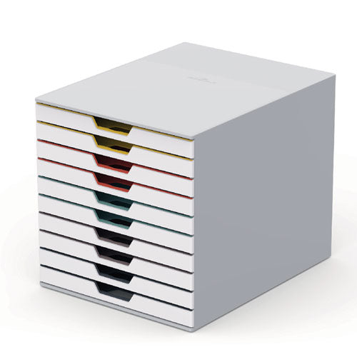 Image of Durable® 763027 VARICOLOR Stackable Plastic Drawer Box, 10 Drawers, Letter to Folio Size Files, 11.5 x 14 x 11, White