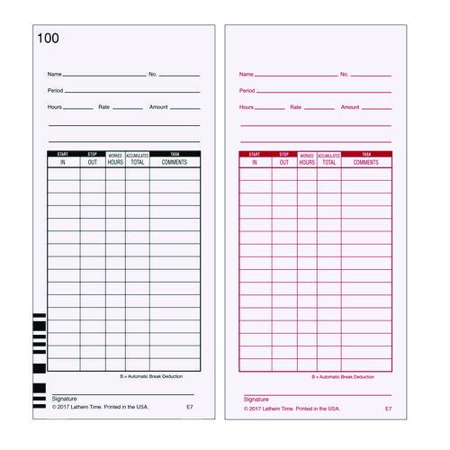 Image of Lathem® Time E7-100 Time Clock Cards For Lathem Time 7000e, Two Sides, 3.5 X 7.25, 100/pack