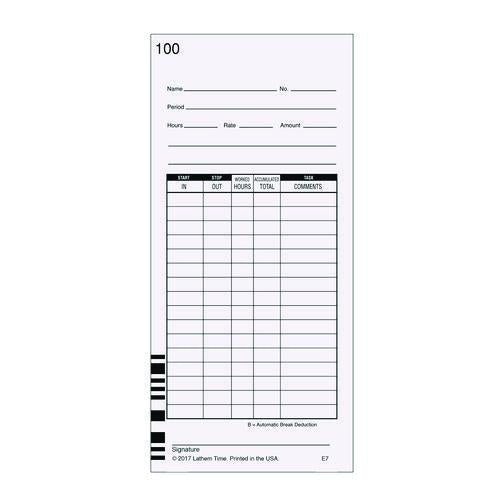 Image of Lathem® Time E7-100 Time Clock Cards For Lathem Time 7000e, Two Sides, 3.5 X 7.25, 100/pack