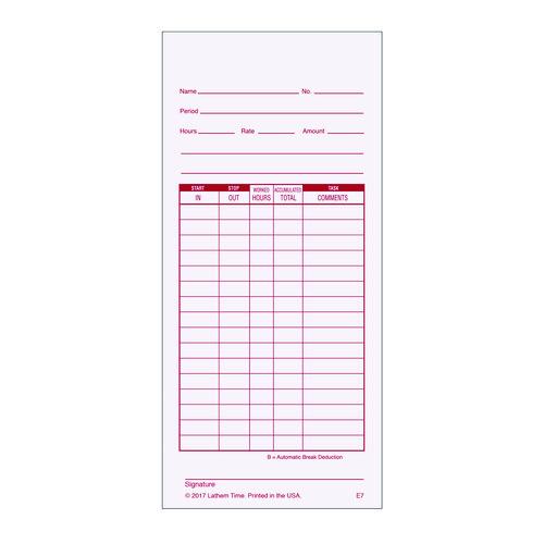 Image of Lathem® Time E7-100 Time Clock Cards For Lathem Time 7000e, Two Sides, 3.5 X 7.25, 100/pack