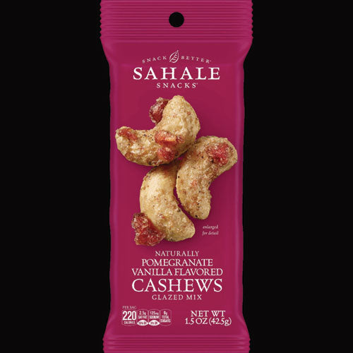 Image of Sahale Snacks® 9386900328 Pomegranate Vanilla Glazed Mix Cashews, 1.5 oz Bag, 18/Carton