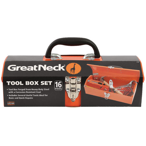 Image of Great Neck® CTB9 16-Piece Light-Duty Office Tool Kit, Metal Box, Red