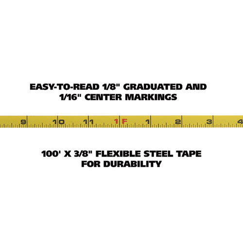 Image of Great Neck® 100E English Rule Measuring Tape, 0.38" x 100 ft, Steel, Yellow