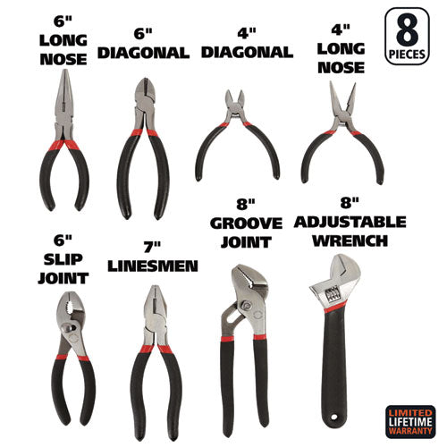 Image of Great Neck® 87900 8-Piece Steel Pliers And Wrench Tool Set