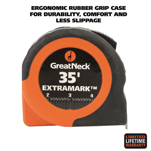 Image of Great Neck® 95010 ExtraMark Tape Measure, 1" x 35 ft, Steel, Orange/Black