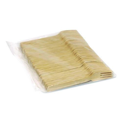 Image of Dixie® ANFBAM Bamboo Cutlery, Mediumweight Fork, Paper, Light Golden, 100/Pack, 10 Packs/Carton