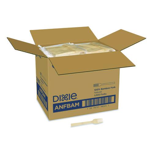 Image of Dixie® ANFBAM Bamboo Cutlery, Mediumweight Fork, Paper, Light Golden, 100/Pack, 10 Packs/Carton