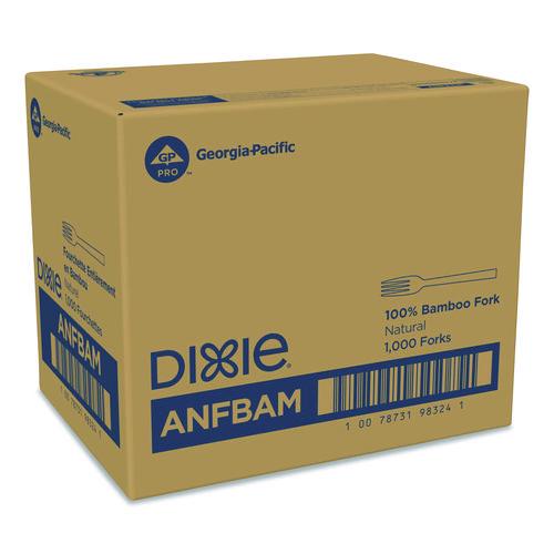 Image of Dixie® ANFBAM Bamboo Cutlery, Mediumweight Fork, Paper, Light Golden, 100/Pack, 10 Packs/Carton