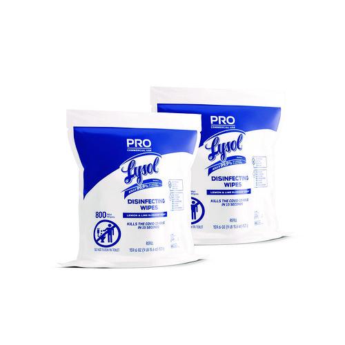Image of LYSOL® Brand 19200-99857 Professional Disinfecting Wipe Bucket Refill, 1-Ply, 6 x 8, Lemon and Lime Blossom, White, 800 Wipes/Bag, 2 Refill Bags/CT