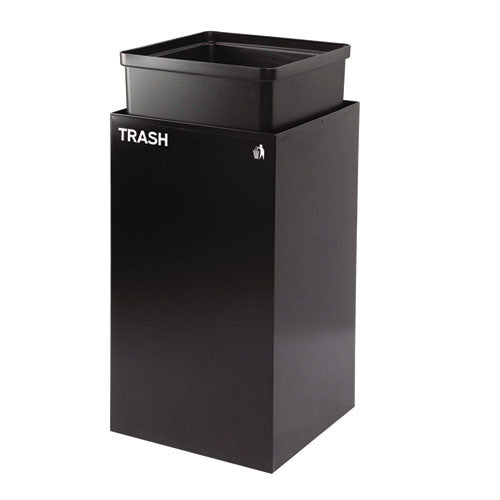 Image of Alpine Industries ALP4450BLKKIT4 29 Gallon Trash/Recycling Cans, Steel, Blue Recycling with Mixed Lid, Black Trash Can with Square Lid
