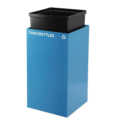 Image of Alpine Industries ALP4450BLKKIT5 29 Gallon Trash/Recycling Cans, Steel, Blue Cans/Bottles Recycling with Mixed Lid, Black Trash Can with Square Lid