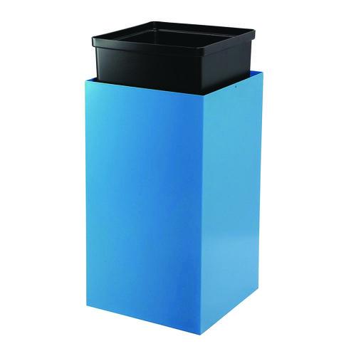 Image of Alpine Industries ALP4450BLKKIT6 29 Gallon Trash/Recycling Cans, Steel, Blue Recycling with Circle Lid, Black Trash Can with Square Lid