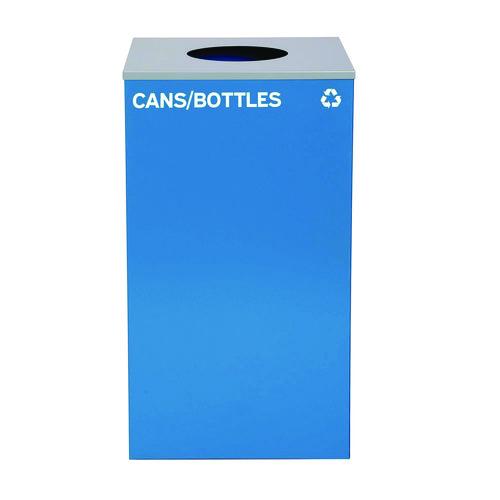 Image of Alpine Industries ALP4450BLKKIT7 29 Gallon Trash/Recycling Cans, Steel, Blue Cans/Bottles Recycling with Circle Lid, Black Trash Can with Square Lid