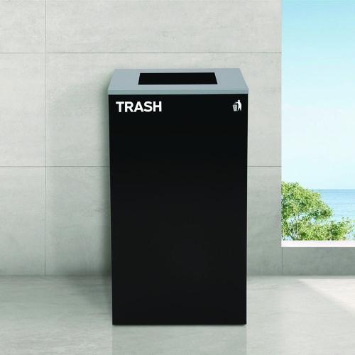 Image of Alpine Industries ALP4450BLKKIT7 29 Gallon Trash/Recycling Cans, Steel, Blue Cans/Bottles Recycling with Circle Lid, Black Trash Can with Square Lid