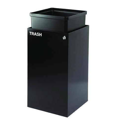 Image of Alpine Industries ALP4450BLKKIT7 29 Gallon Trash/Recycling Cans, Steel, Blue Cans/Bottles Recycling with Circle Lid, Black Trash Can with Square Lid