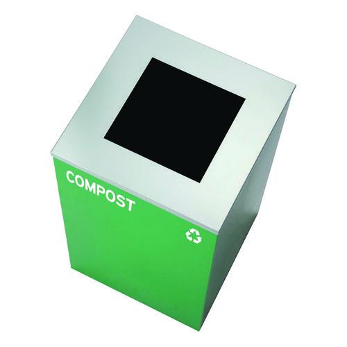 Image of Alpine Industries ALP4450BLKKIT9 29 Gallon Trash/Recycling Cans, Steel, Green Compost Can with Square Lid, Black Trash Can with Square Lid