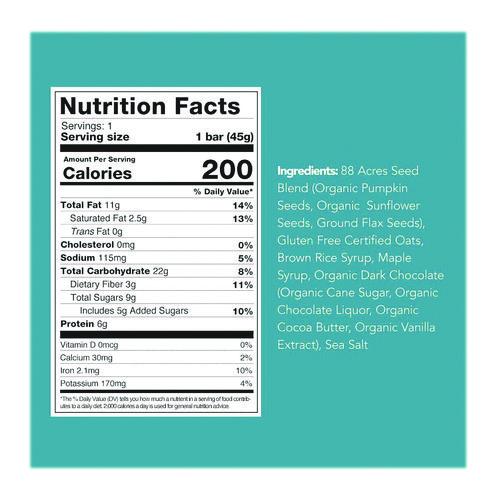 Image of 88 ACRES ACY00504 Sweet 'N Salty Gluten-Free Dark Chocolate Sea Salt Seed and Oat Bar, 1.6 oz Bar, 9/Box