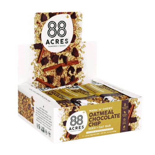 Image of 88 ACRES ACY11049 Warm 'N Chewy Gluten-Free Oatmeal/Chocolate Chip Seed and Oat Bar, 1.6 oz Bar, 9/Box
