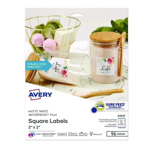 Image of Avery® 64510 Laser/Inkjet Multipurpose Label, 2 x 2, White, 12/Sheet, 8 Sheets/Pack