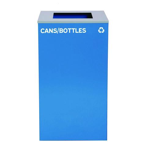 Image of Alpine Industries 29 Gallon Trash/Recycling Cans, Steel, Blue Cans/Bottles Recycling Can, Green Compost Can, Black Trash Can with Square Lids