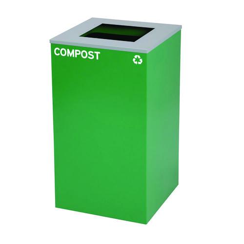 Image of Alpine Industries 29 Gallon Trash/Recycling Cans, Steel, Blue Cans/Bottles Recycling Can, Green Compost Can, Black Trash Can with Square Lids