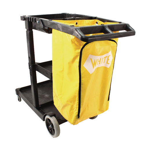 Image of Impact® 6850 Janitorial Cart, Plastic, 3 Shelves, 1 Bin, 20.5" x 48" x 38", Yellow