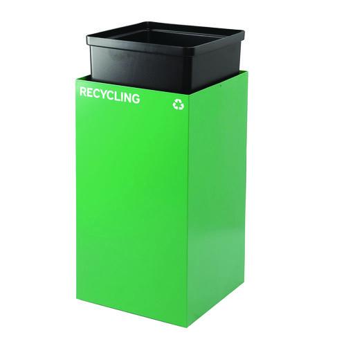 Image of Alpine Industries ALP4450KITGRNMREC 29 Gallon Trash/Recycling Cans, Steel, Green Recycling Can with Mixed Lid