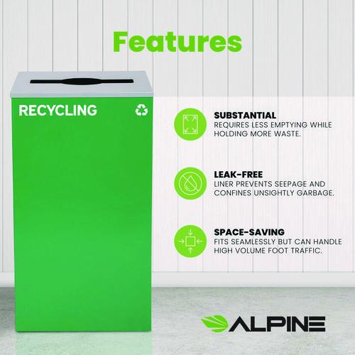 Image of Alpine Industries ALP4450KITGRNMREC 29 Gallon Trash/Recycling Cans, Steel, Green Recycling Can with Mixed Lid