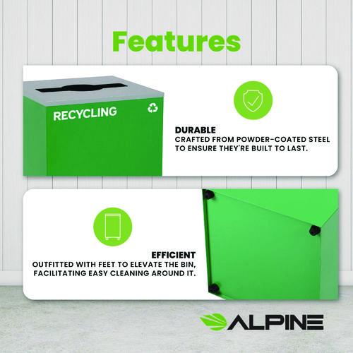 Image of Alpine Industries ALP4450KITGRNMREC 29 Gallon Trash/Recycling Cans, Steel, Green Recycling Can with Mixed Lid