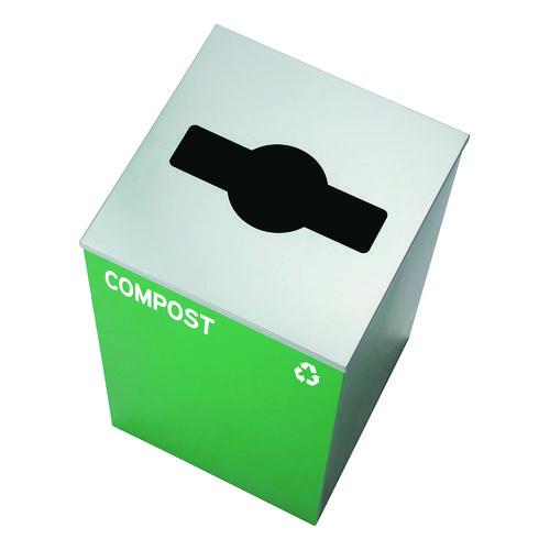 Image of Alpine Industries ALP4450KITGRNMCB 29 Gallon Trash/Recycling Cans, Steel, Green Compost Can with Mixed Lid