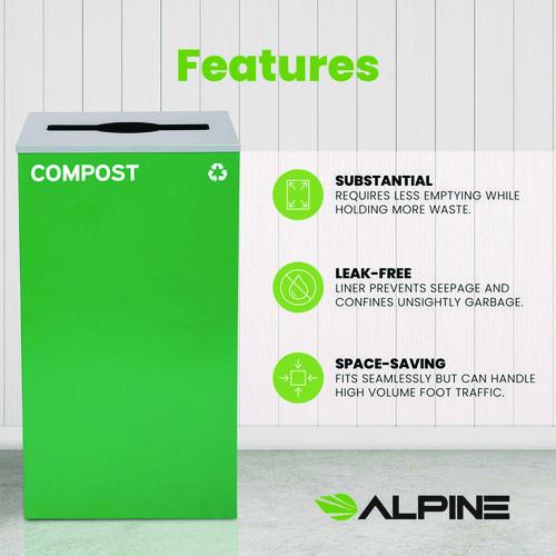Image of Alpine Industries ALP4450KITGRNMCB 29 Gallon Trash/Recycling Cans, Steel, Green Compost Can with Mixed Lid