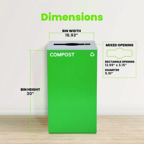 Image of Alpine Industries ALP4450KITGRNMCB 29 Gallon Trash/Recycling Cans, Steel, Green Compost Can with Mixed Lid